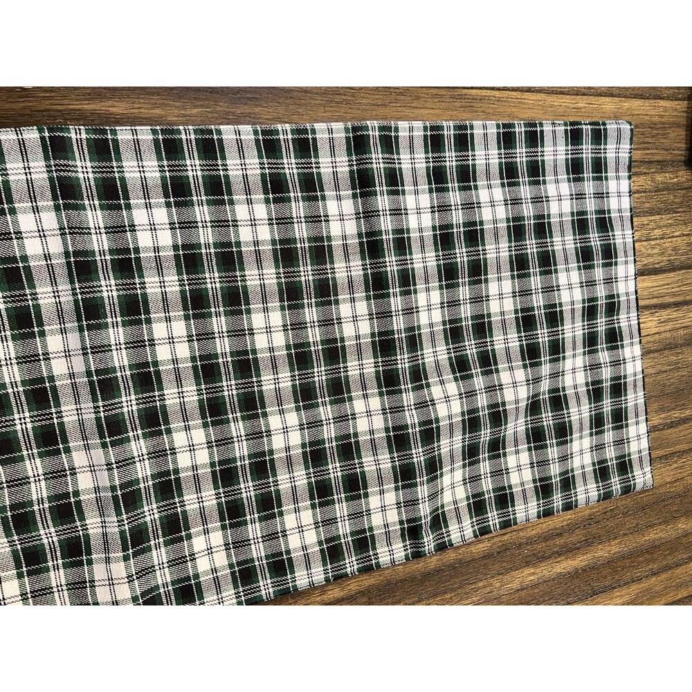 Robert Stanley Home Collection Plaid Table Runner White Navy Green 14”x72” blue